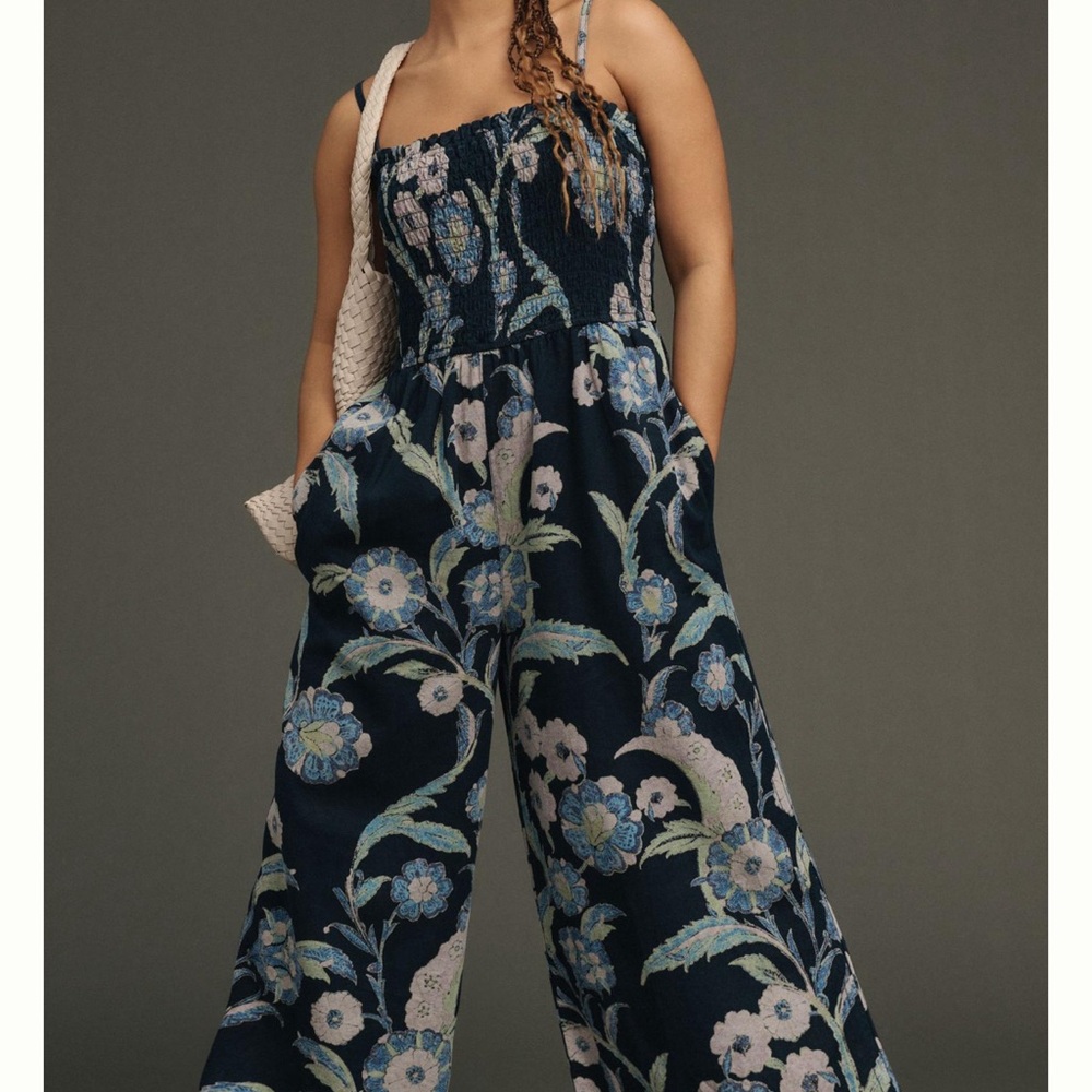 Pilcro smocked wide leg jumpsuit EUC